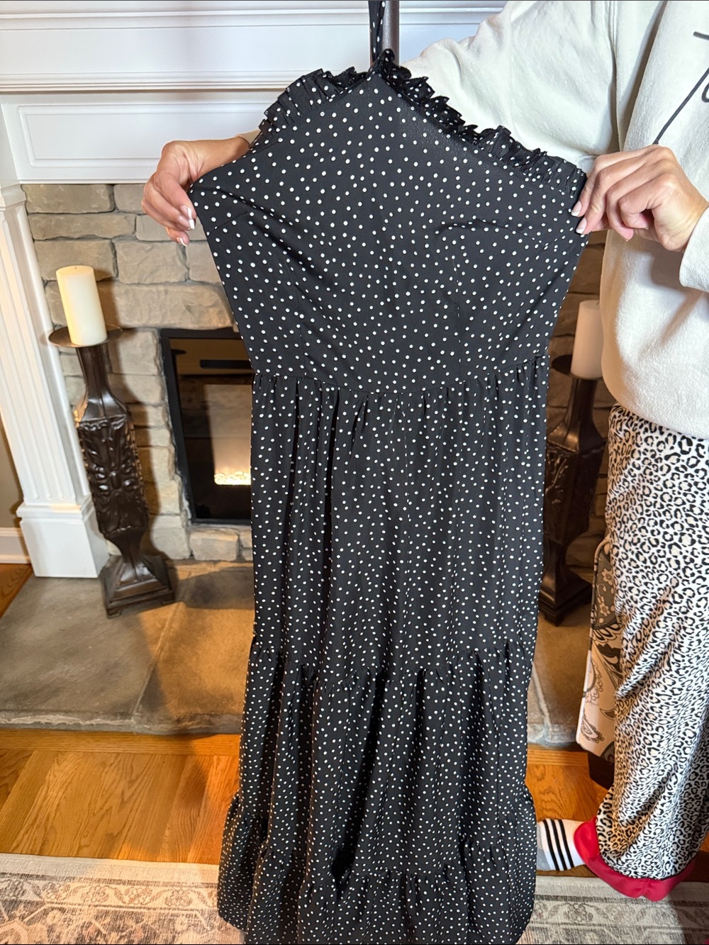 SHEIN Black Strapless Polka Dot Maxi Dress